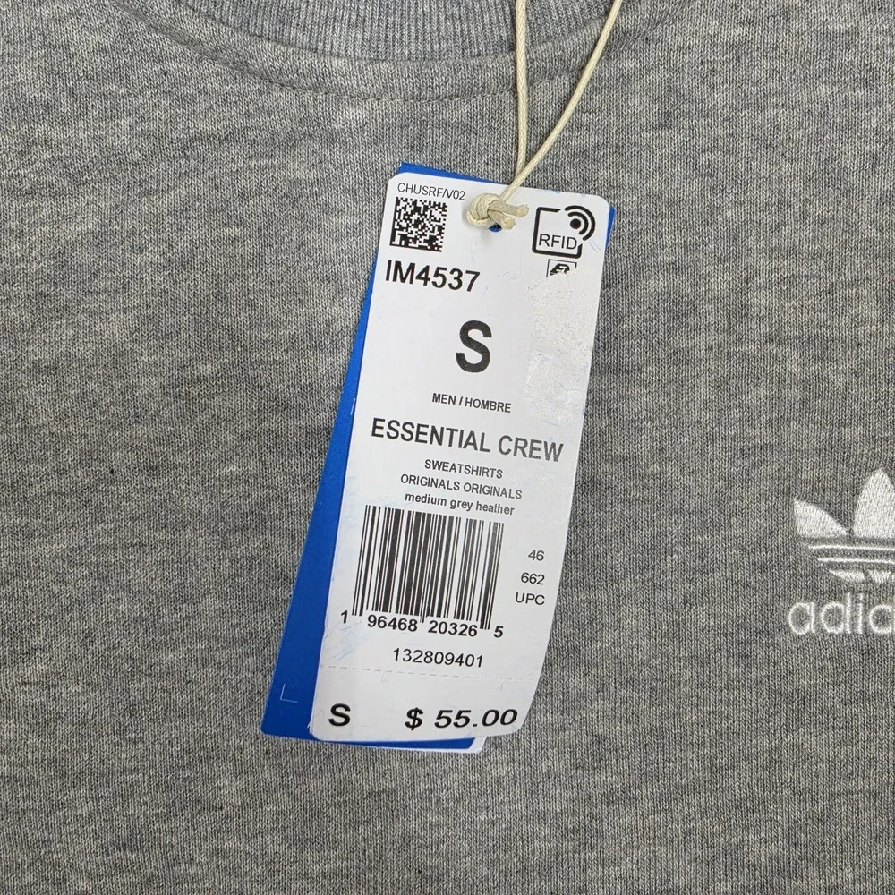 Adidas Essential Crewneck Sweatshirt Heathered Gray IM4537 Men's Size Small